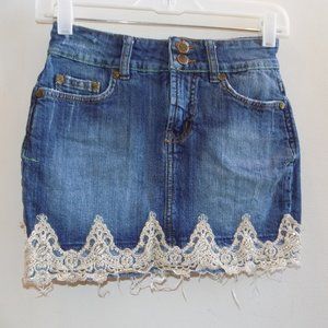 JIXI DENIM Jeans Skirt Gold Lace Trim Size 1